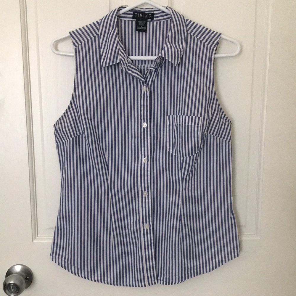 Cotton Striped Sleeveless Blouse